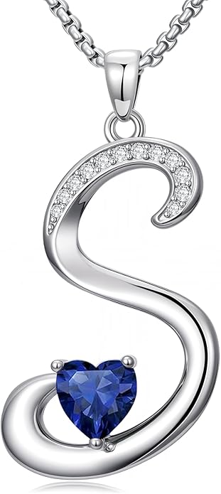 Valentines Day Gifts for Women Alphabet A to Z Initial Birthstone Pendant Necklaces for Women - 18k White Gold Plated Personalized Name Jewelry Valentine Mothers Day Birthday Gifts for Women Her Girlfriend