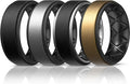 Egnaro Silicone Rings for Men 1/4/5/6/7 Multipack of Breathable Mens Silicone Rubber Wedding Rings Bands - Step Edge