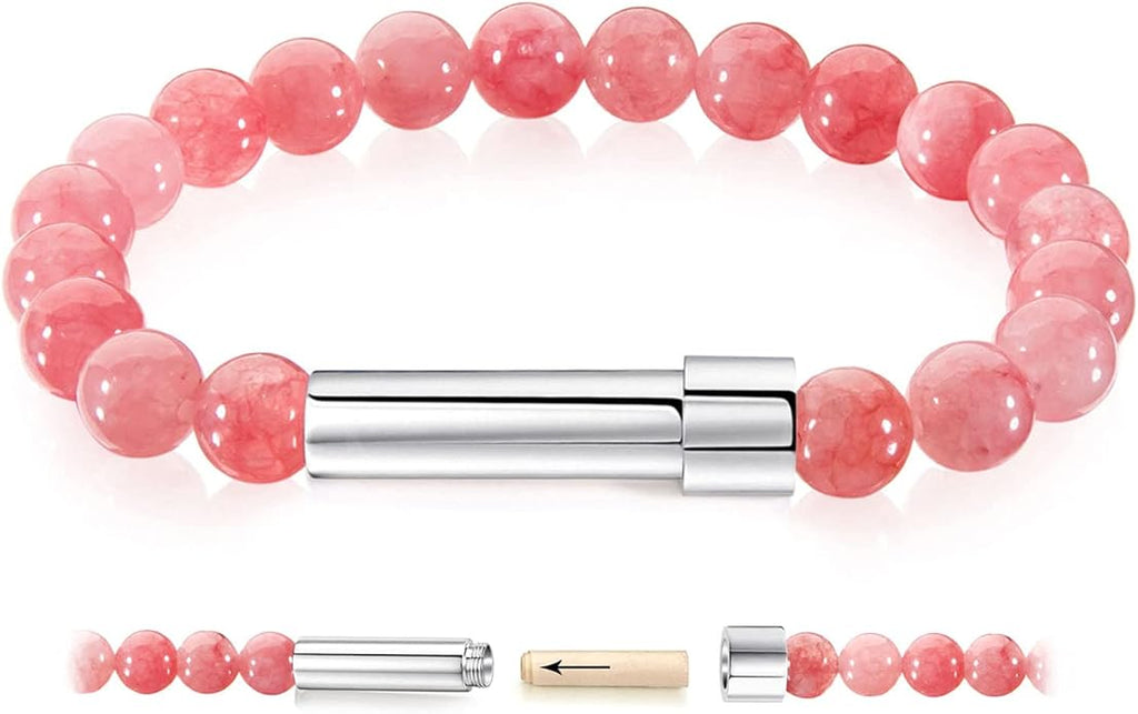 Natural Stone Wish Bracelet with Stainless Steel Capsule - Secret Message Stretch Beaded Bracelet for Women, Spiritual Jewelry Women Gift (Birthday, Mother Daughter)