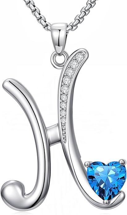 Valentines Day Gifts for Women Alphabet A to Z Initial Birthstone Pendant Necklaces for Women - 18k White Gold Plated Personalized Name Jewelry Valentine Mothers Day Birthday Gifts for Women Her Girlfriend