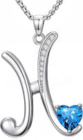 Valentines Day Gifts for Women Alphabet A to Z Initial Birthstone Pendant Necklaces for Women - 18k White Gold Plated Personalized Name Jewelry Valentine Mothers Day Birthday Gifts for Women Her Girlfriend