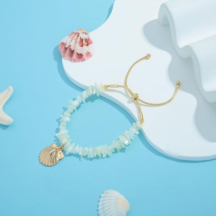 Gold Charm Bracelet for Women Boho Adjustable Shell Starfish Bracelet Summer Beach Ocean Statement Bracelets