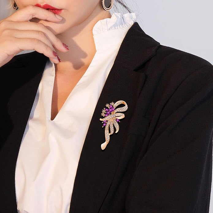Created Crystal Brooch Fancy Vintage Style Flower Brooch Pin for Women, girls, ladies with Blue/Purple Created Crystal | Vintage Fashion | Brooches and Pins for Women | Ladies Jewelry