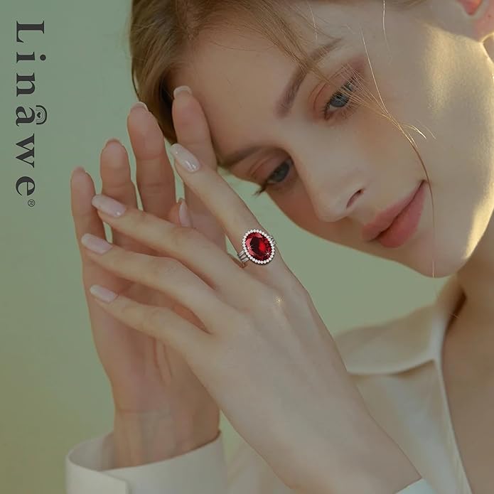 Linawe Birthstone Chunky Adjustable Rings for Women, Gold/Silver/Rose Gold Statement Rings, Imitation Diamond Fake Gemstone Crystal Cocktail Ring, Cubic Zirconia Costume Jewelry