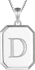 YL Initial Necklace 925 Sterling Silver Square/Round/Heart Letter Pendant A-Z Alphabet Polished Jewelry for Women