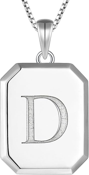 YL Initial Necklace 925 Sterling Silver Square/Round/Heart Letter Pendant A-Z Alphabet Polished Jewelry for Women