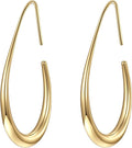 Lightweight Teardrop Hoop Earrings for Women - 14k Gold/White Gold Plated Large Oval Pull Through Hoop Earrings High Polished Statement Jewelry Gift for Women