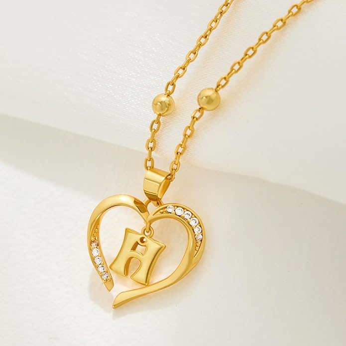 Cicy Bell Womens Heart Initial Necklace for Women 18k Gold Plated Shell Personalized Letter Pendant Necklace 17.7'' with 2'' Extender
