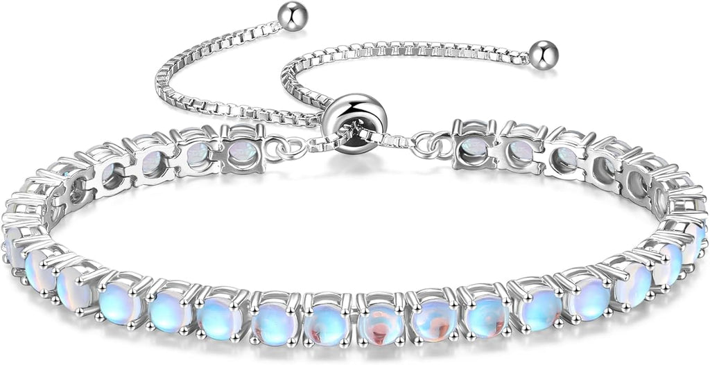 FANCIME Birthstone Bracelet Jewelry for Women Sterling Silver Tennis Bracelet Classic Bolo Adjustable Chain Fine Jewelry Anniversary Birthday Gifts for Women Mom Wife Her