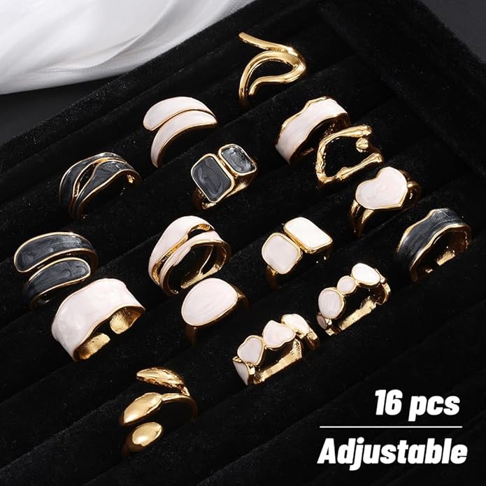 KISS WIFE Goldenen Silvery Black Kunckle Rings Set for Women, Dainty Simple Trendy Cute Stackable Finger Rings Pack, Perfect for Stacking Layering on Thumb and Knuckle, Mixed Size, Jewelry Gift