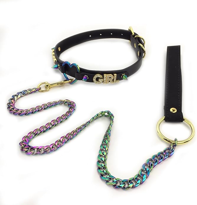 Succuba Handmade Heart Ring Rhinestone Letter Pu Leather Choker Collar Necklace for Women and Men
