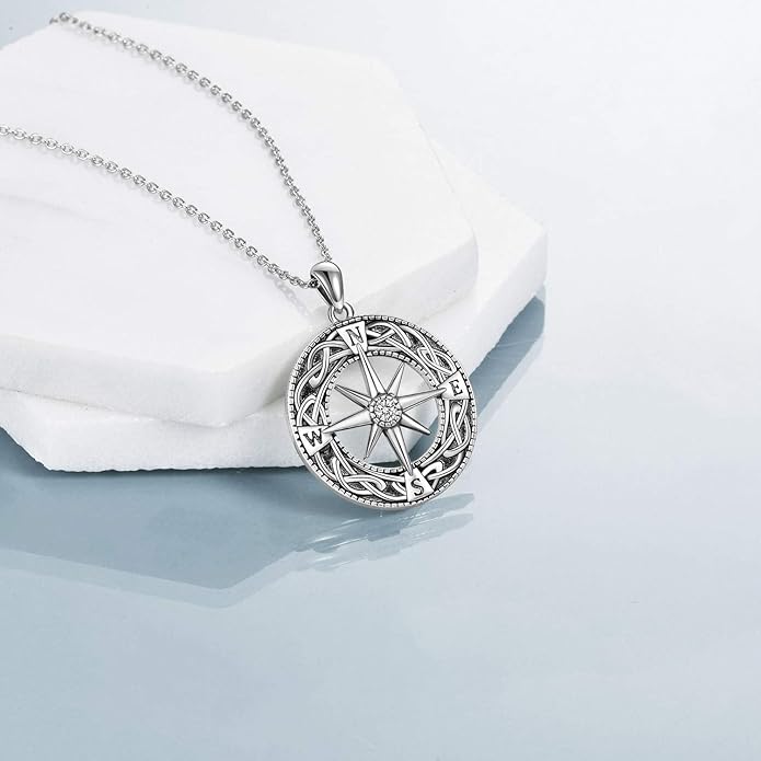 Compass Necklace Sterling Silver Celtic Knot Necklace Graduation Friendship Talisman Travel Necklace Inspirational Graduation Gift Jewelry Gifts for Women Girls