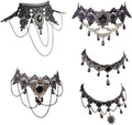 Halloween Elegant Sexy Women Lady Retro Gothic Punk Style Necklace Black Lace Neck Chain Collar Statement Choker Victorian Steampunk Jewelry Party Wedding Princess,5 Pieces/Set