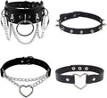 Halloween Sexy Women Lady Black Steampunk Gothic Goth Punk Rock Rivet Spike Studded Soft Leather Choker Collar Necklace Cosplay Night Club Party Costume Accessories Chocker Love Heart Jewelry