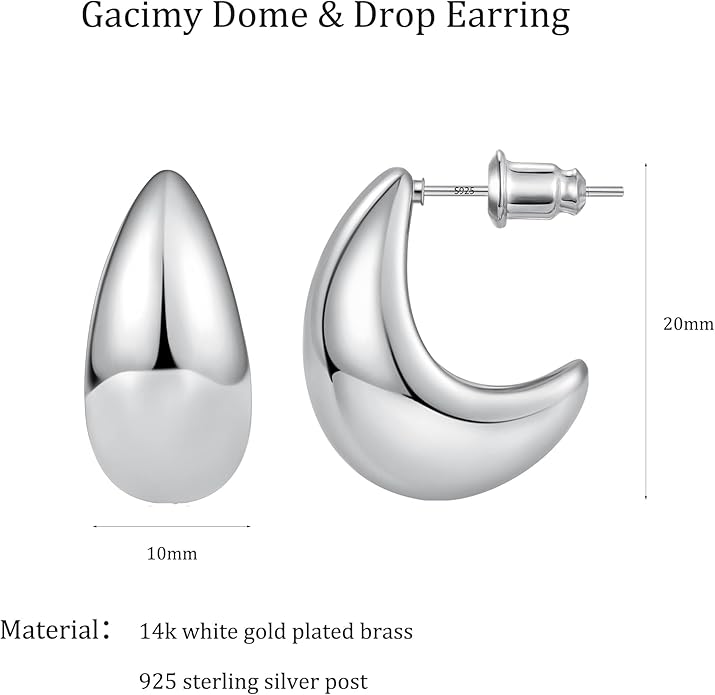 Gacimy Chunky Earrings for Women, Teardrop Earrings with 925 Sterling Silver Post, 14K Gold Plated Statement Drop for Women