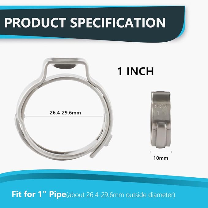 500PCs 1 Inch PEX Cinch Clamp Rings, 304 Stainless Steel Pex Crimp Rings - Image 2