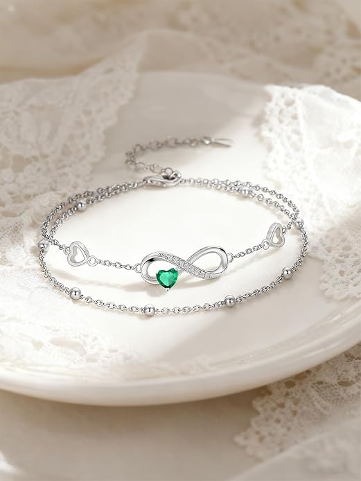 Dorunmo Infinity Heart Anklet Bracelet for Women 925 Sterling Silver Adjustable Infinity Birthstone Bracelet Friendship Jewelry Gifts for Women Birthday Christmas