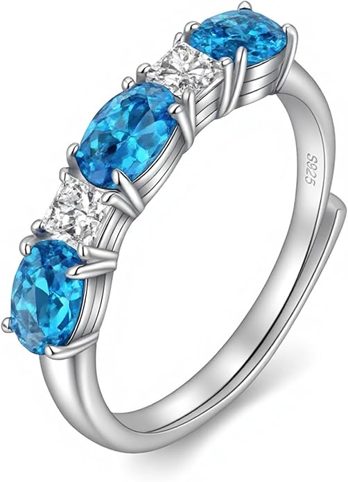 925 Sterling Silver Birthstone Rings for Women - Adjustable Size Women Jewelry Birthday Gifts for Girlfriend,Wife,Mom
