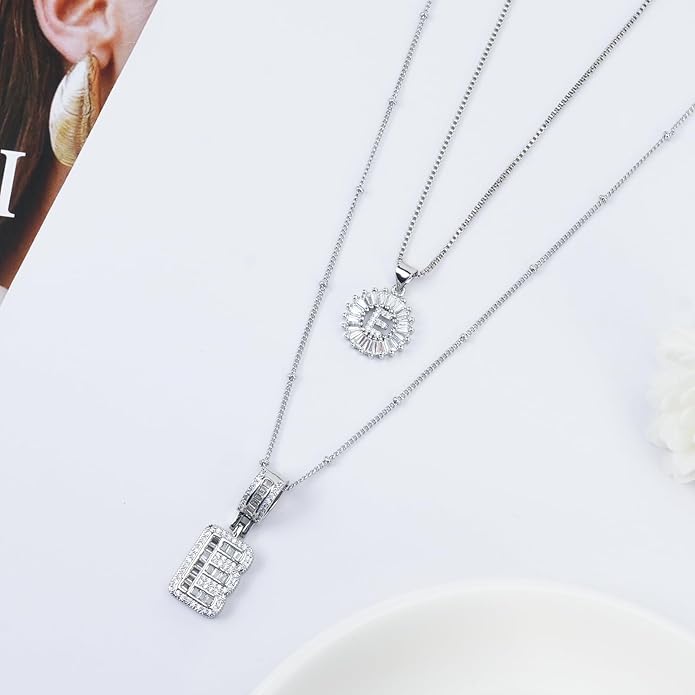 14K Gold Plated Alphabet Necklace Cubic Zirconia Letter Pendant, Personalized Name Jewelry Gift for Women, Customizable A-Z, Birthday/Mothers Day Gifts for Womens