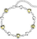 Carleen Birthstone Bracelets for Women 925 Sterling Silver Five Heart Station Created Gemstone Tennis Bracelet Jewelry Anniversary Birthday for Wife, 7"+1.2" Extender