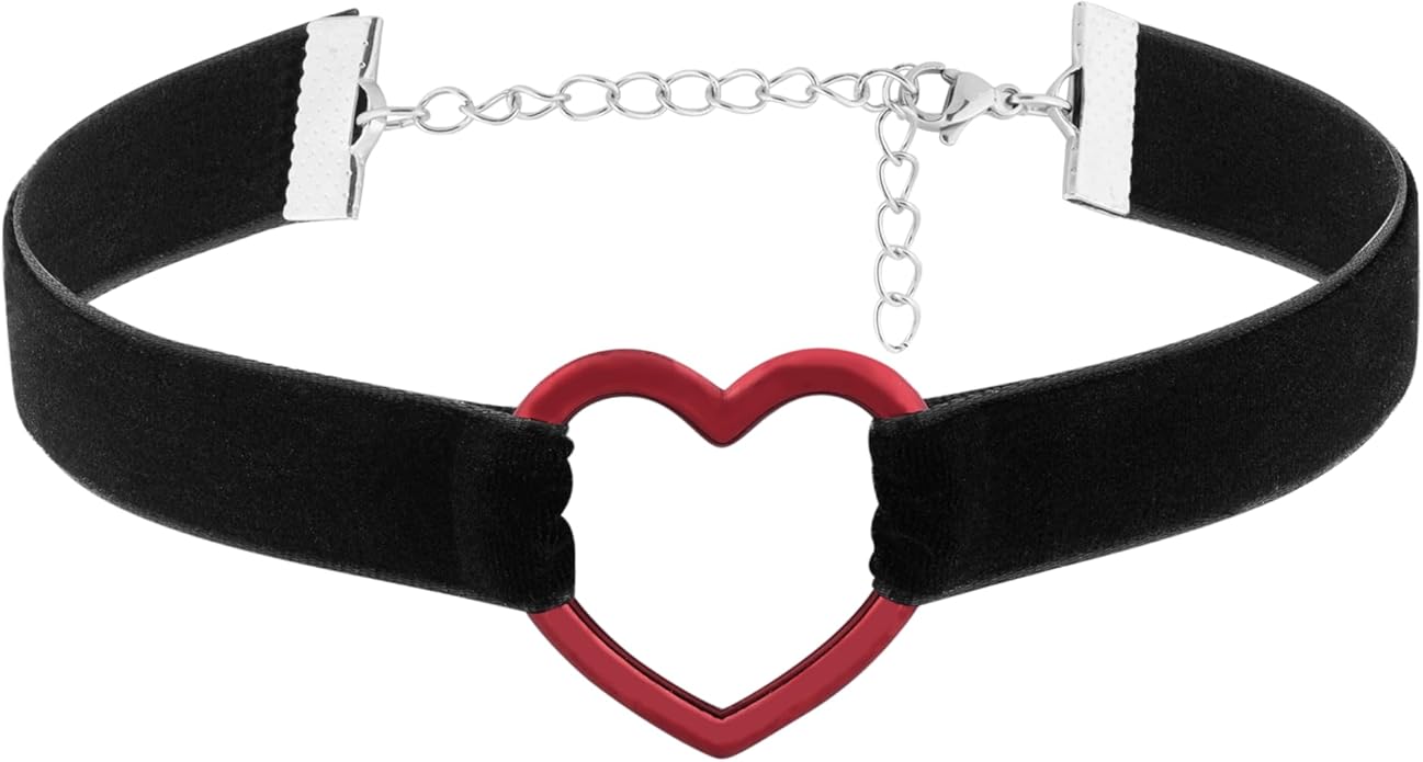 Sacina Black Velvet Heart Choker Necklace, Black Choker, Gothic Goth Vintage Necklace, Valentine Gift, Christmas Jewelry Gift For Women