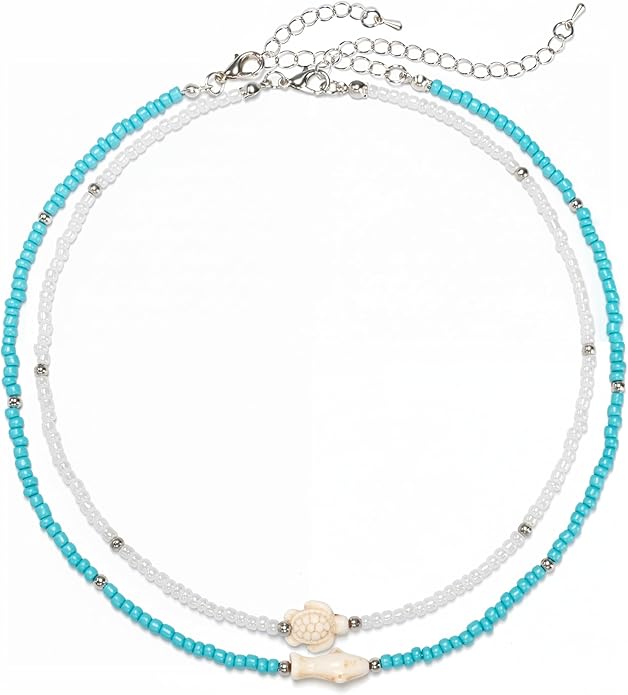 Women's Shell Starfish Boho Layered Beaded Necklace Choker for Summer Beach Vacation Gifts for Birthday/Anniversary/Christmas