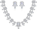 14K Gold Women's Jewelry Set, Natural Crystal Necklace & Moissanite Earrings, Luxurious Bridal/Wedding Fashion Accessory