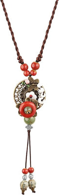MINACHI Vintage Bohemian Colorful Ceramic Bead Antique Flower Y Necklace, Vintage Boho Hippie Statement Jewelry Gift for Women