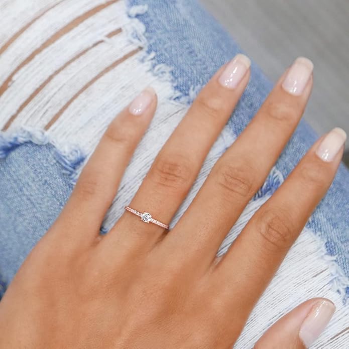 TIGRADE 1.5mm Women Eternity Ring Round Cubic Zirconia Anniversary Ring CZ Pave Promise Wedding Band Size 3-12
