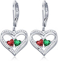Valentines Day Gifts for Women, Heart Leverback Earrings Double Birthstone Dangle Earrings for Women, Love Jewelry for Her, Anniversary Birthday Gift for Mom Wife Girlfriend