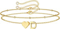 M MOOHAM Valentines Day Gifts for Kids Teen Girls -14K-Gold-Plated Heart Initial A-Z Bracelets for Women Girl Dainty Gold Bracelets Birthday Valentines Gifts for Women Her Teenage Girls Kid Teen Gift