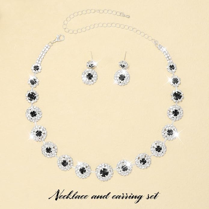Unicra Bridal Wedding Jewelry Set Silver Rhinestone Necklace Earrings Sets Formal Costume Jewelry for Women and Brides
