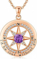 Compass Necklace for Women Wife Girlfriend Mom Daughter Gifts S925 Sterling Silver Jewelry For Anniversary Rose Gold Gifts For Birthday Christmas Mothers Valentines Day 12 Birthstones
