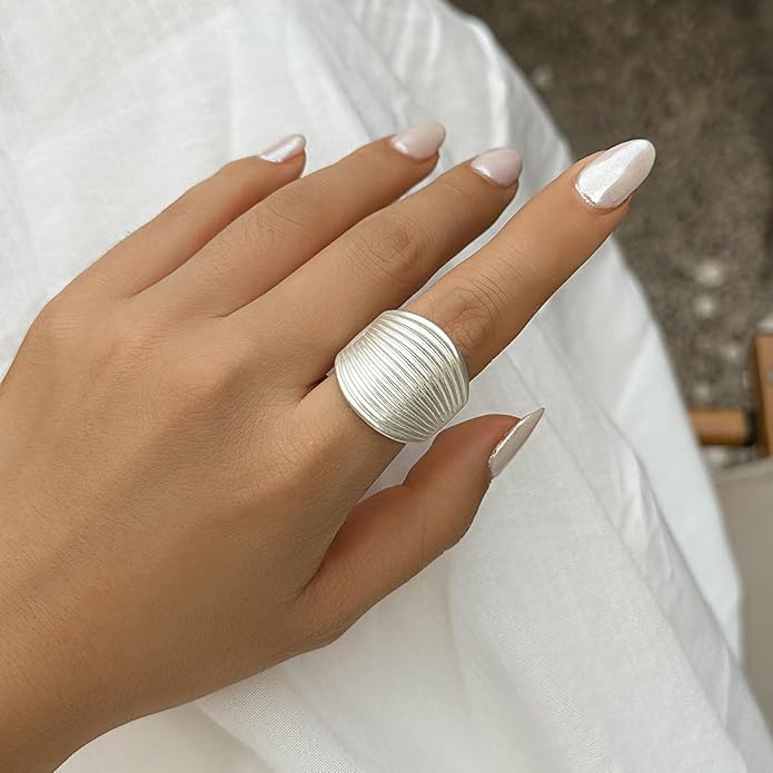 MIFYNN Chunky Gold Rings for Women Gold Silver Adjustable Thick Ring Fashion Statement Ring Open Dome Ring Chunky Silver Rings Geometric Curved Minimalist Simple Rings