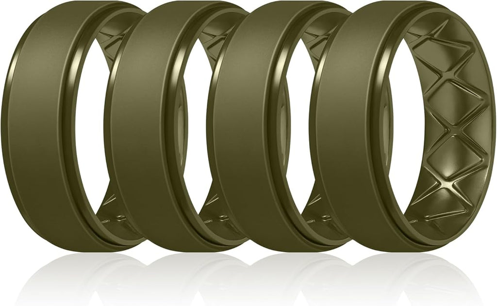 Egnaro Men's Rings 8.5mm Wide-2mm Thick Inner Arc Ergonomic Breathable Rubber Wedding bands-Hypoallergenic for Gym/Outdoor/Gift((1-7 Variety Pack with Half Size)