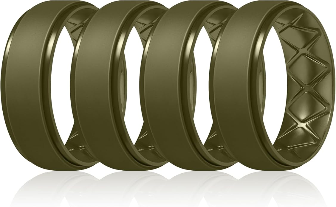Egnaro Men's Rings 8.5mm Wide-2mm Thick Inner Arc Ergonomic Breathable Rubber Wedding bands-Hypoallergenic for Gym/Outdoor/Gift((1-7 Variety Pack with Half Size)