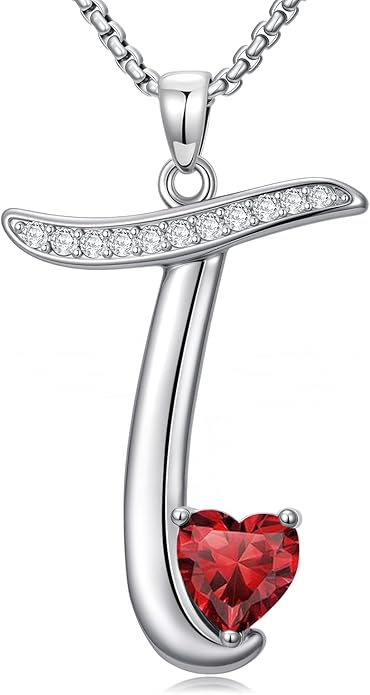 Valentines Day Gifts for Women Alphabet A to Z Initial Birthstone Pendant Necklaces for Women - 18k White Gold Plated Personalized Name Jewelry Valentine Mothers Day Birthday Gifts for Women Her Girlfriend