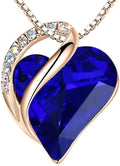 Leafael Rose Gold Plated Necklace for Women: Heart Shaped Birthstone/Healing Crystals Center, Dazzling Cubic Zirconia, Hypoallergenic Chain (18"+2"), Jewelry Gifts for Anniversaries and Birthdays