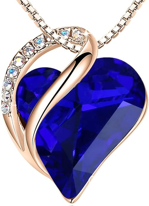 Leafael Rose Gold Plated Necklace for Women: Heart Shaped Birthstone/Healing Crystals Center, Dazzling Cubic Zirconia, Hypoallergenic Chain (18"+2"), Jewelry Gifts for Anniversaries and Birthdays