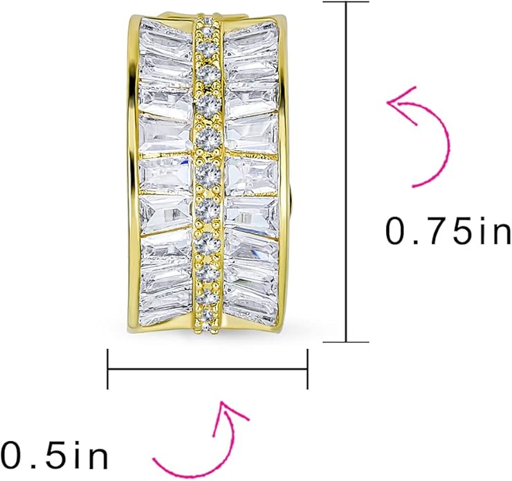Fashion Bridal Wedding 3 Row Pave Crystal Dome Endless Hinged Huggie Hoop Clip On Earrings For Women Non Pierced Ears Yellow Gold Silver Plated