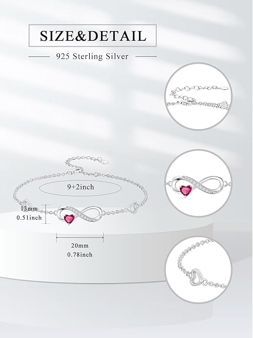Dorunmo Infinity Heart Anklet Bracelet for Women 925 Sterling Silver Adjustable Infinity Birthstone Bracelet Friendship Jewelry Gifts for Women Birthday Christmas