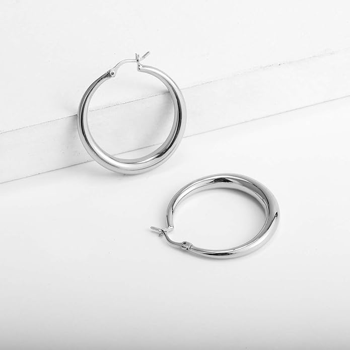 Silver Oval Hoop Earrings Hypoallergenic 14K Gold Plated Sterling Silver Lightweight Oval Hoop Earrings for Women Gilrs