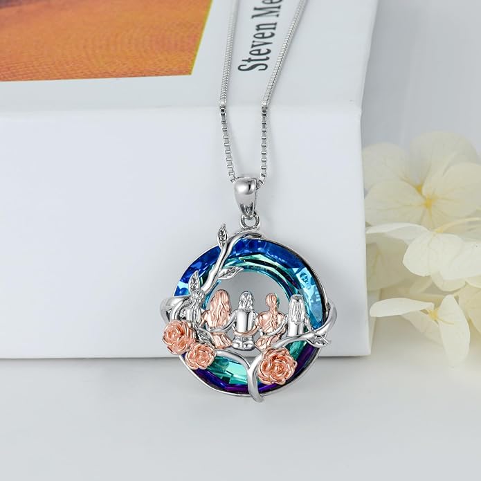TOUPOP Sisters Gifts from Sister Necklace Sterling Silver Rose Flower with Crystal Jewelry Valentines Day Birthday Gifts for Women Best Friend Friendship