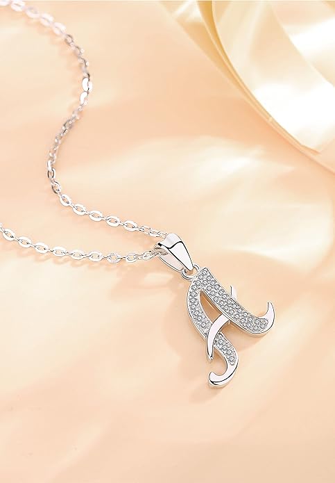 AEONSLOVE 925 Sterling Silver Initial Necklaces for Women, 26 Letters Pendants Necklace Gift for Mother, Daughter, Wife, 18 Inch Chain