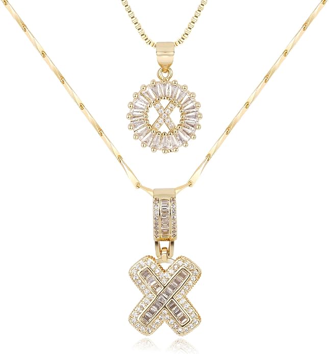 Letter Necklace 14k Gold Plated Bling Dainty Necklaces Trendy Chunky Custom Name Necklace Personalized Round Circle Pendant Zirconia Letters Name Crystal Jewelry Gifts for Women