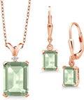 Gem Stone King 9-13 Cttw Pendant and Earrings Jewelry Set For Women | Emerald Cut 14X10MM and 8X6MM | Round 1.5MM | Gemstone Birthstone and Diamond | 925 Sterling Silver | 18 Inch Silver Chain