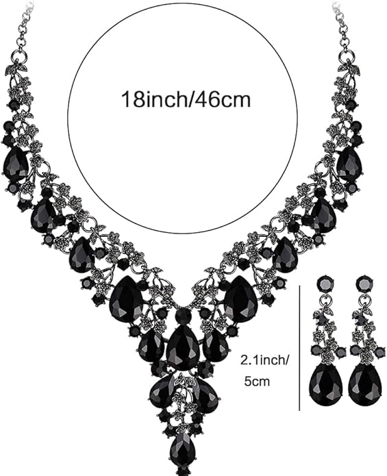 Bridal Bridesmaid Austrian Crystal Jewelry Set, Floarl rhinestone Statement Neckace Teardrop Necklace Drop Dangle Earrings Set
