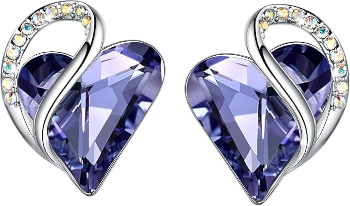Leafael Infinity love Heart Birthstone Stud Earrings for Women, Valentine's Day Gifts for Mom, Wife, and Her, Silver Plated Birthday Jewelry