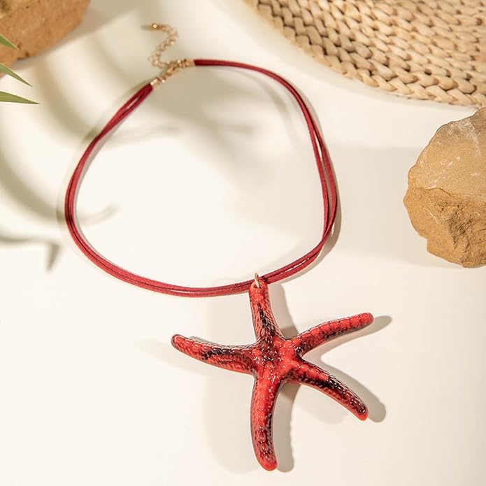Large Starfish Shell Necklace for Women Bohemian Starfish Pendant Necklace Dainty Coastal Jewelry Summer Sea Vacation Necklaces Adjustable Shell Necklaces Summer Beach Surfer Jewelry Outfits Accessories