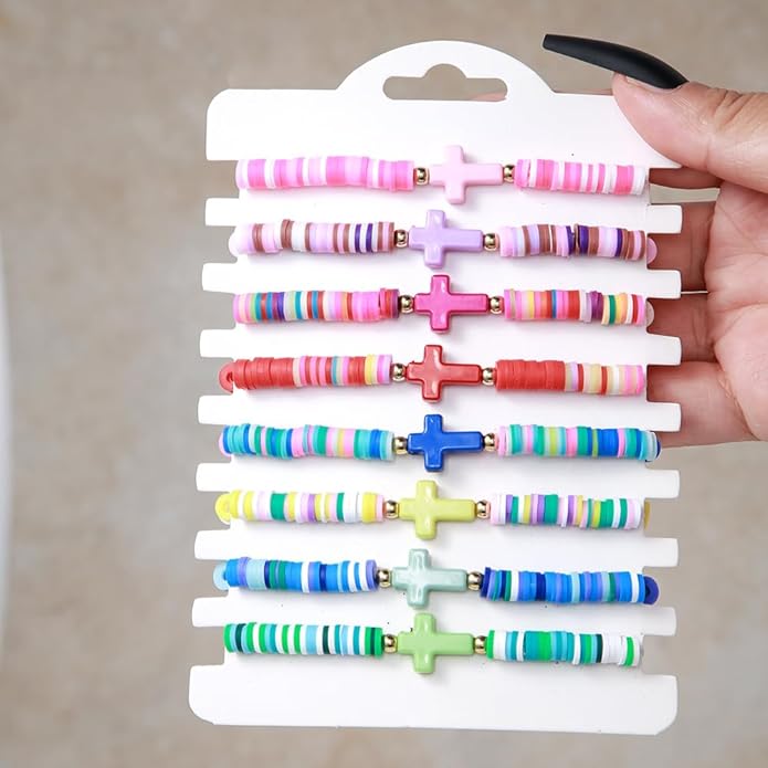Friendship Bracelets Boho Stackable Bracelets for Women Surfer Heishi Clay Bead Bracelets Stretch Preppy Bracelets Colorful Boho Bracelets for Women
